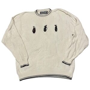 VTG Shenandoah Golf Sweater Embroidered Textured Knit Crew Neck Mens Large Tall